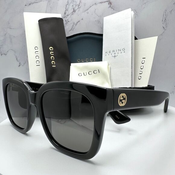 Gucci Black Square Gold GG Logo Made In Italy Authentic Men's Sunglasses